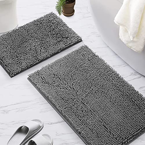 SONORO KATE 2-teiliges Badezimmerteppich-Set, rutschfeste Chenille-Badteppiche, maschinenwaschbar, super wasserabsorbierende Badematte (81,3 x 50,8 cm, plus 43,2 x 61,1 cm, dunkelgrau) von SONORO KATE