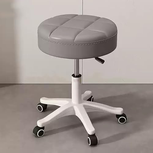 SONOSS Rollhocker mit Rädern, Kleiner Bürostuhl aus PU-Leder, vielseitig Verstellbarer Drehhocker for die Arbeit oder eine SPA-Shop-Massage(Gray) von SONOSS