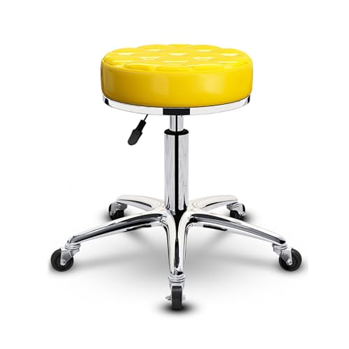 SONOSS Runder Rollhocker Stuhl PU-Leder Höhenverstellbarer Ladenhocker Drehbarer Zeichenstuhl Arbeitshocker SPA Salonhocker mit Rollen Bürostuhl(Color:Yellow) von SONOSS