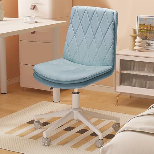 Schreibtischstuhl ohne Armlehnen, Bürostuhl, Computerstuhl aus technischem Stoff mit erhöhten und drehbaren Füßen aus weißem Stahl, for Zuhause/Büro(Blue) von SONOSS