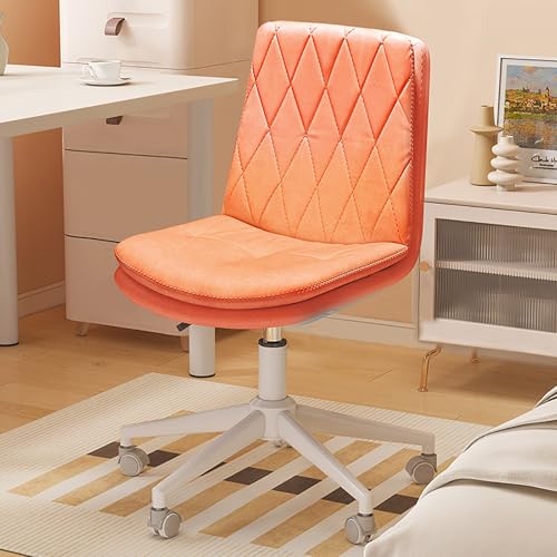 Schreibtischstuhl ohne Armlehnen, Bürostuhl, Computerstuhl aus technischem Stoff mit erhöhten und drehbaren Füßen aus weißem Stahl, for Zuhause/Büro(Orange) von SONOSS