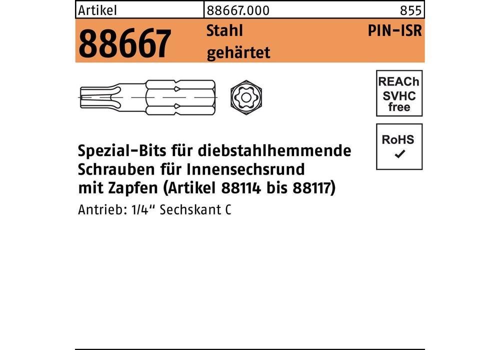 Bit-Set Bit R 88667 Innensechsrund m.Zapfen T 40 Stahl gehärtet von OTTO