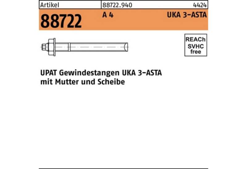 Upat Gewindestange 100er Pack Ankerstange R 88722 ASTA M12x190 A 4 10 Stück UPAT Artikel von Upat