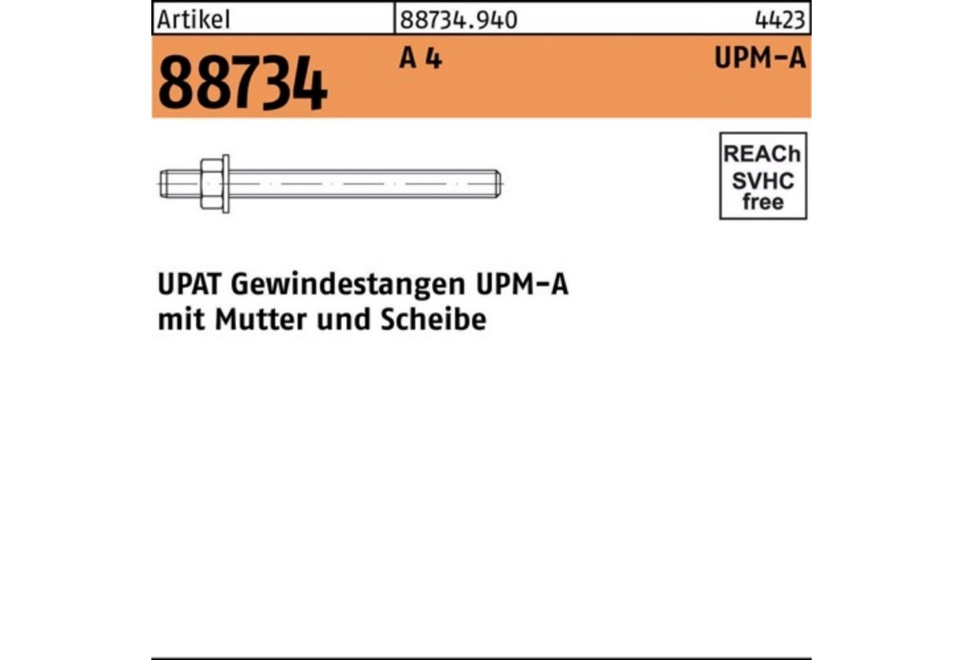 Upat Gewindestange 100er Pack Ankerstange R 88734 UPM-A M10/170 A 4 20 Stück UPAT Artike von Upat