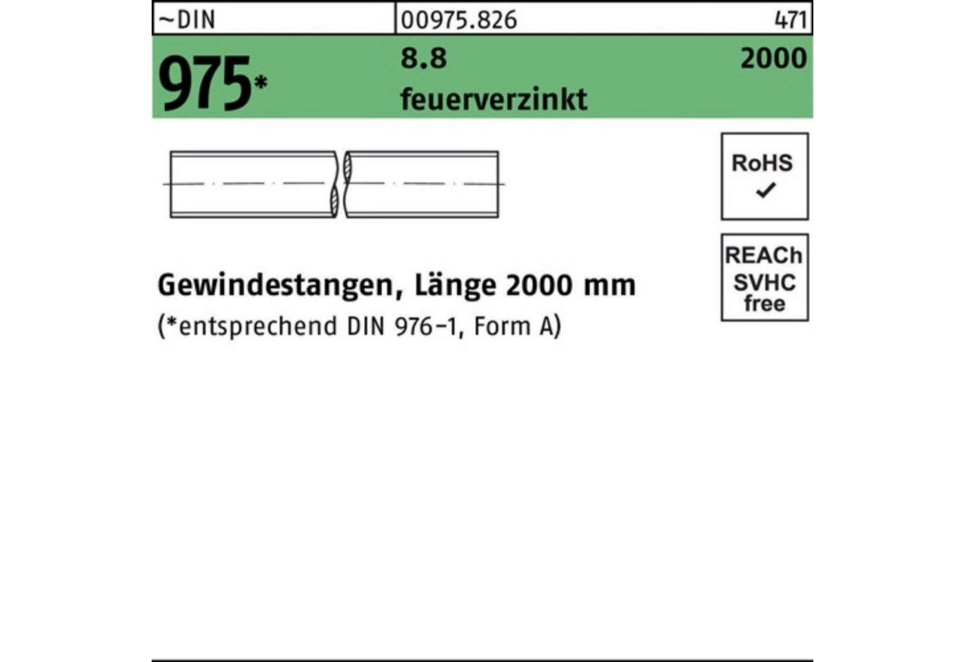 Reyher Gewindestange 100er Pack Gewindestange DIN 975 M30x 2000mm 8.8 feuerverz. 1 Stück ~ von Reyher