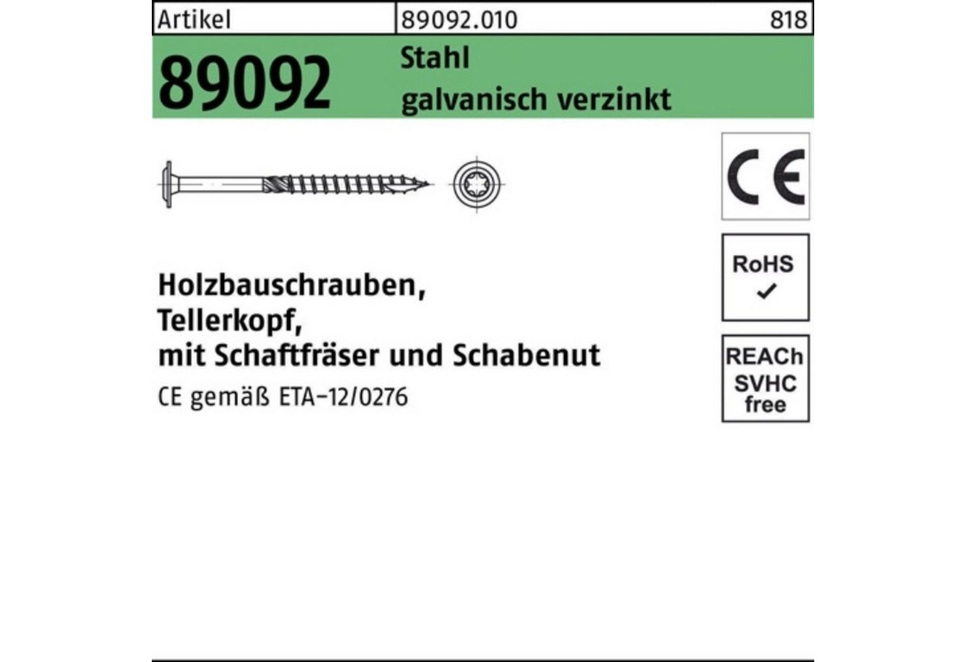 Reyher Holzbauschraube 100er Pack Holzbauschraube R 89092 Tellerkopf ISR 10x280-T40 Stahl gal von Reyher