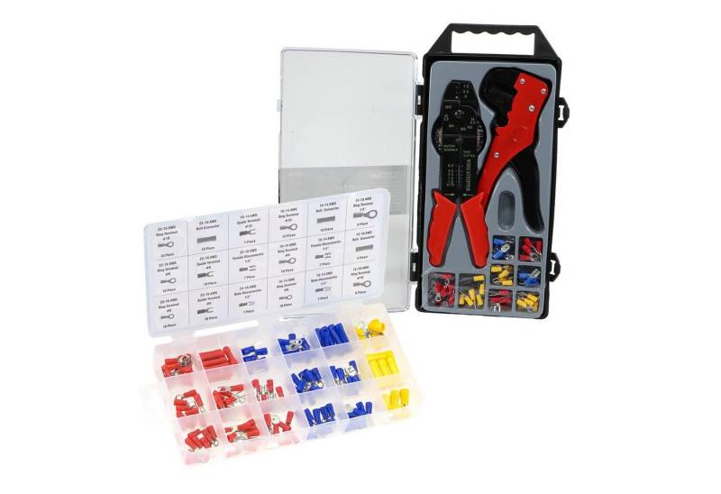 peveha24 Kabelverbinder-Sortiment Kabelschuhzange Abisolierzange Set 195 teilig mit Steckhülsen von Peveha24