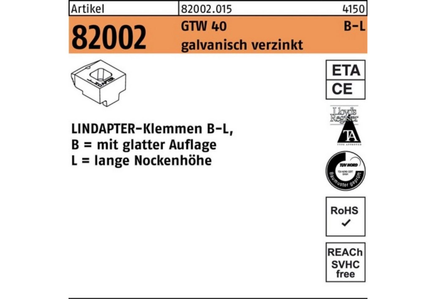 Lindapter Klemmen 100er Pack Klemmen R 82002 GTW 40 LM 12/9,5 galv.verz. 1 Stück LINDAP von Lindapter