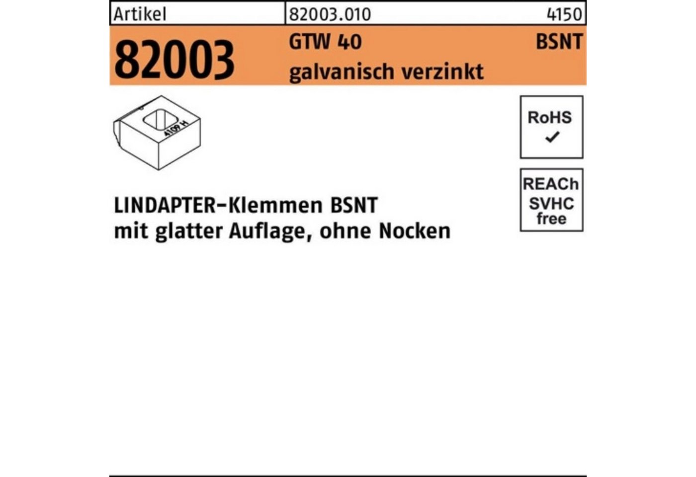Lindapter Klemmen 100er Pack Klemmen R 82003 GTW 40 BSNT M12 galv.verz. 1 Stück LINDAPT von Lindapter