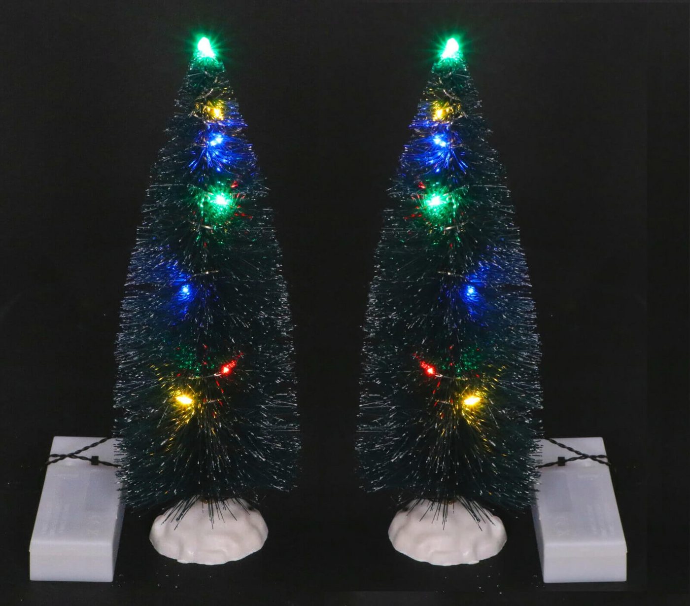 Koopman Künstlicher Weihnachtsbaum 2er Set Deko Schneetanne 22cm mit bunter LED Lichterkette von Koopman