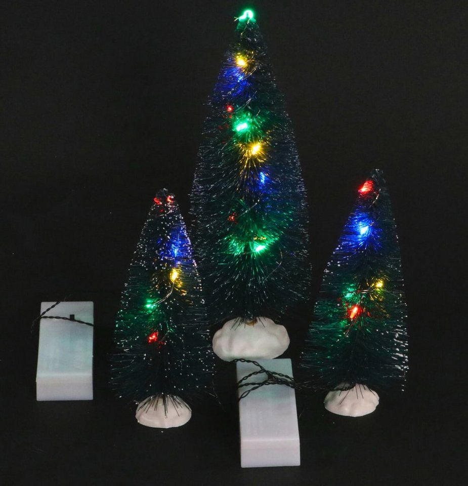 Koopman Künstlicher Weihnachtsbaum 3er Set Deko Schneetannen mit bunten LED Lichterketten von Koopman