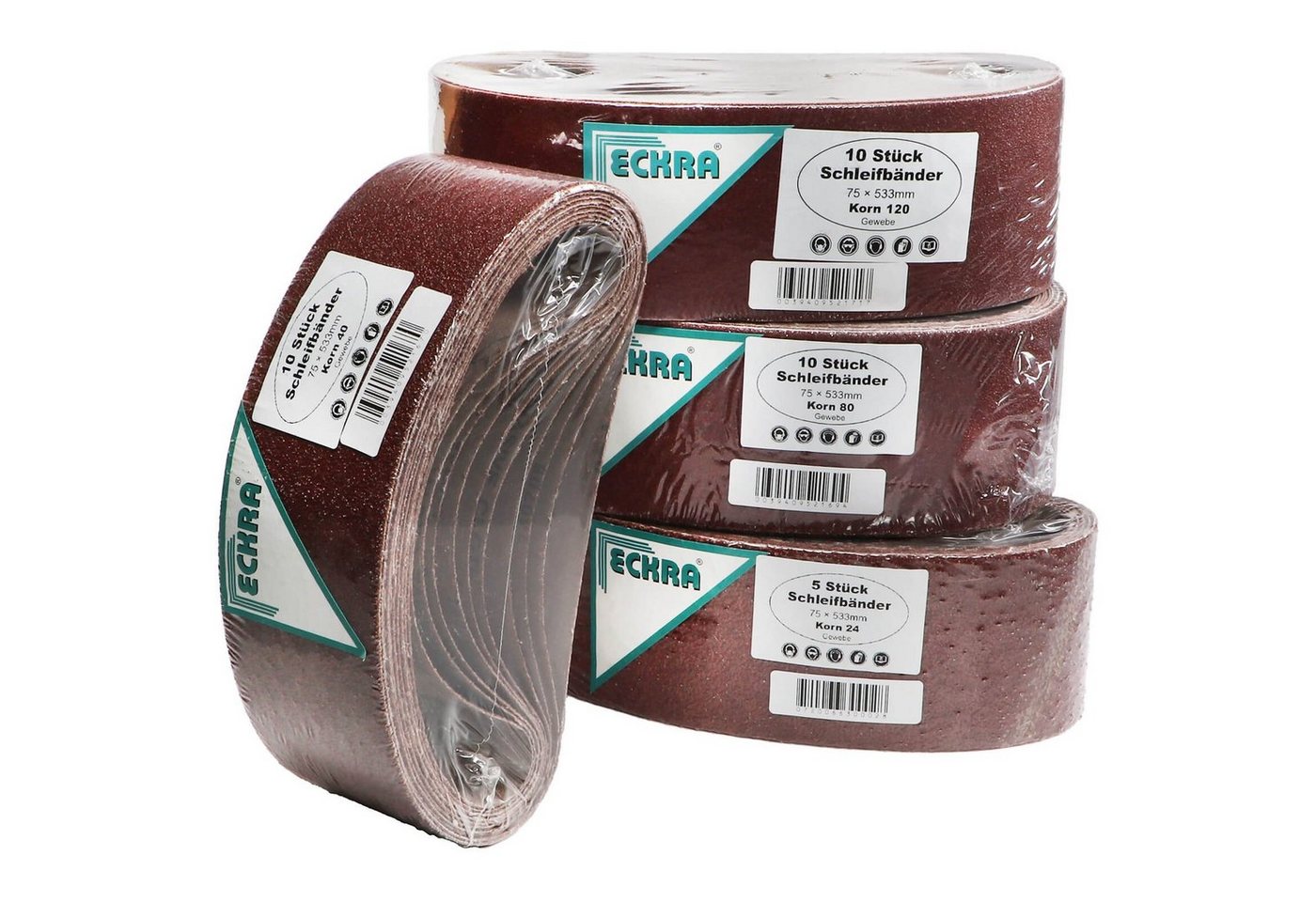 Eckra Schleifscheibe 35 Schleifbänder 75x533mm Sortiment Korn 24 40 80 120, für Bandschleifer Eckra Schleifscheibe 35 Schleifbänder 75x533mm Sortiment Korn 24 40 80 120, für Bandschleifer von Eckra