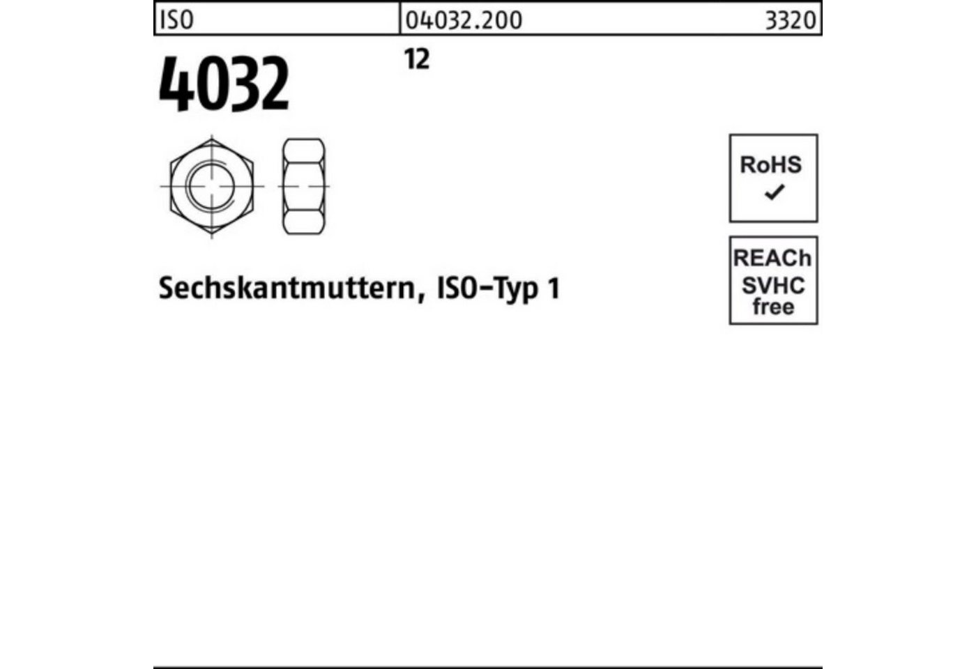 Bufab Muttern 100er Pack Sechskantmutter ISO 4032 M16 12 100 Stück ISO 4032 12 Sech von Bufab