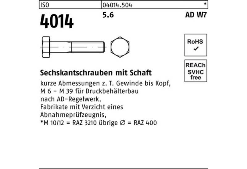 Bufab Sechskantschraube 100er Pack Sechskantschraube ISO 4014 Schaft M33x 180 5.6 W7 1 Stück von Bufab