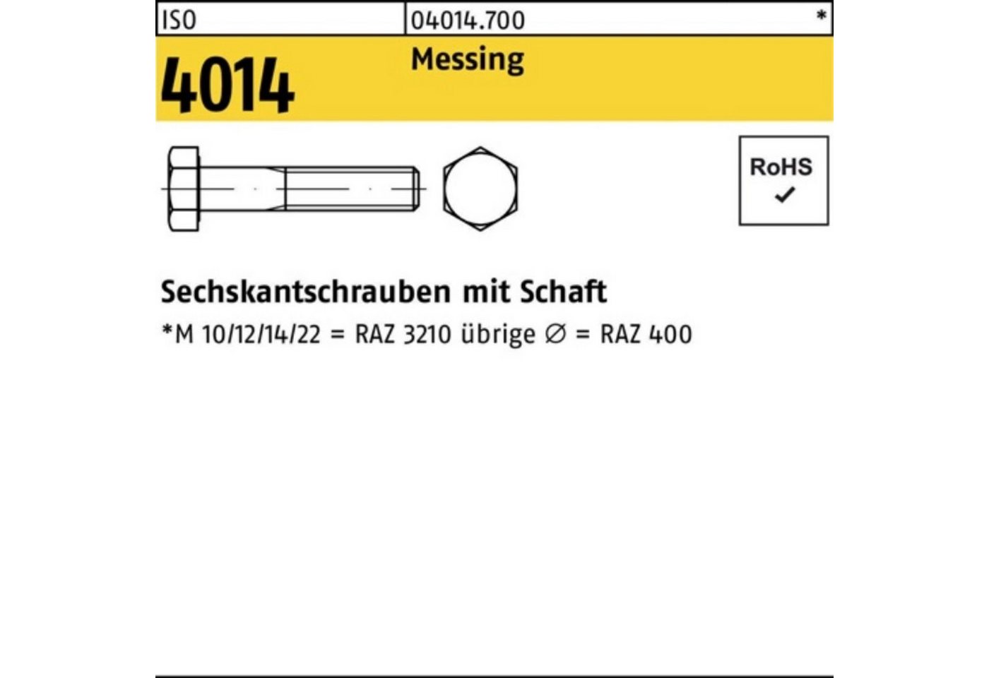 Bufab Sechskantschraube 100er Pack Sechskantschraube ISO 4014 Schaft M8x 40 Messing 100 Stück von Bufab