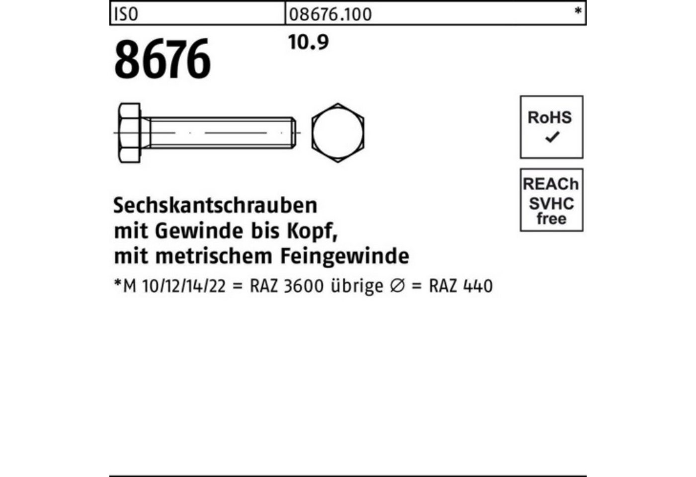 Reyher Sechskantschraube 200er Pack Sechskantschraube ISO 8676 VG M10x1,25x 25 10.9 200 Stück von Reyher