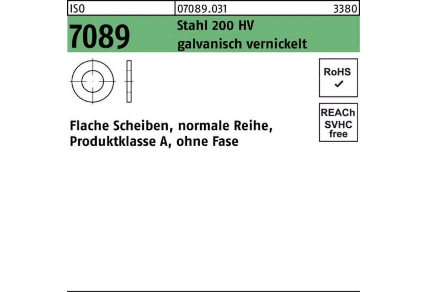 Bufab Unterlegscheibe 1000er Pack Unterlegscheibe ISO 7089 o.Fase 8 Stahl 200 HV galv. verni von Bufab