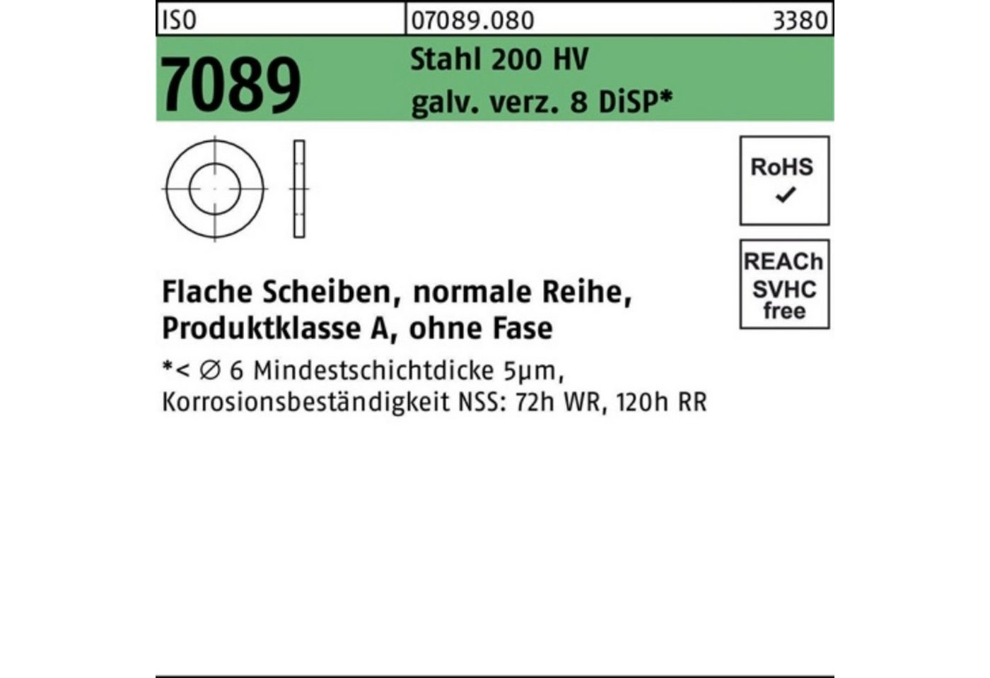 Bufab Unterlegscheibe 1000er Pack Unterlegscheibe ISO 7089 o.Fase 8 Stahl 200 HV galv.verz. von Bufab