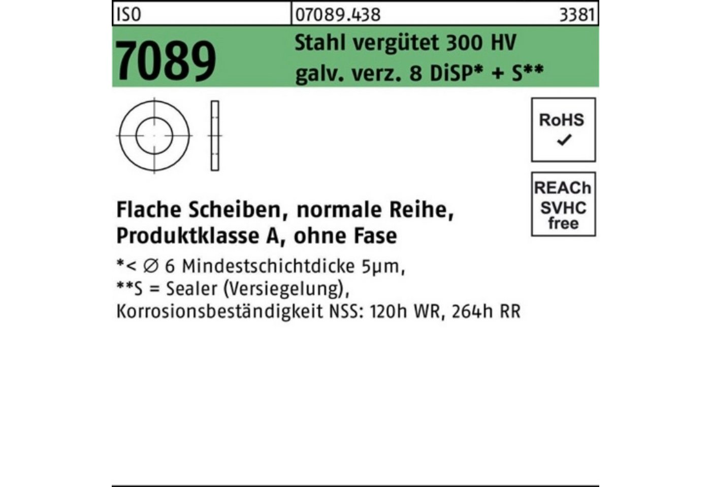 Bufab Unterlegscheibe 100er Pack Unterlegscheibe ISO 7089 o.Fase 20 Stahl 200 HV galv.verz. von Bufab