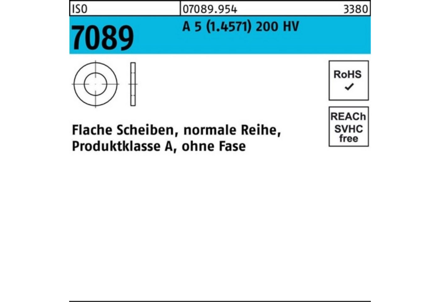 Bufab Unterlegscheibe 100er Pack Unterlegscheibe ISO 7089 o.Fase 24 A 5 (1.4571) 200 HV 25 S von Bufab