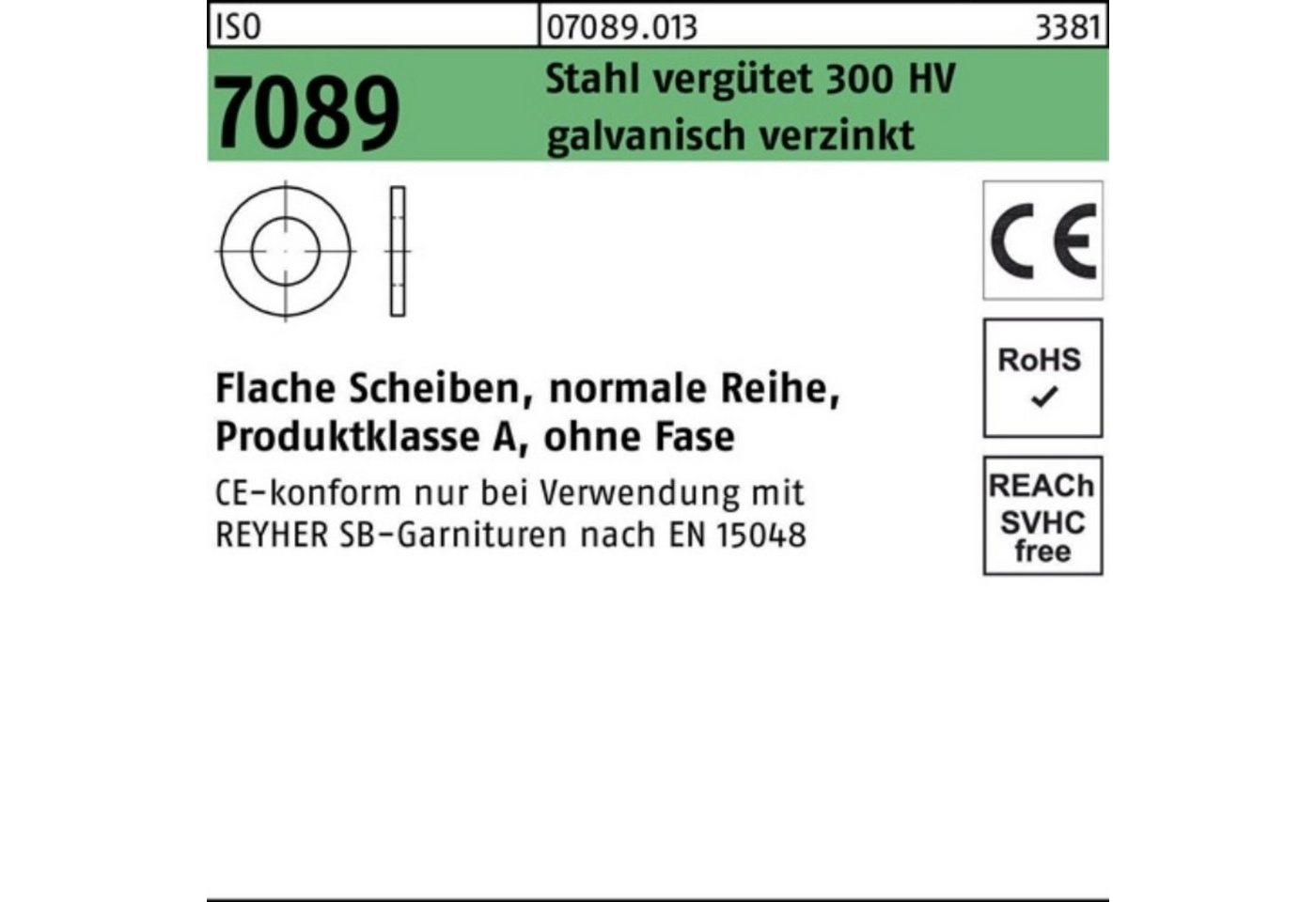 Bufab Unterlegscheibe 100er Pack Unterlegscheibe ISO 7089 o.Fase 24 Stahl 300 HV galv.verz. von Bufab