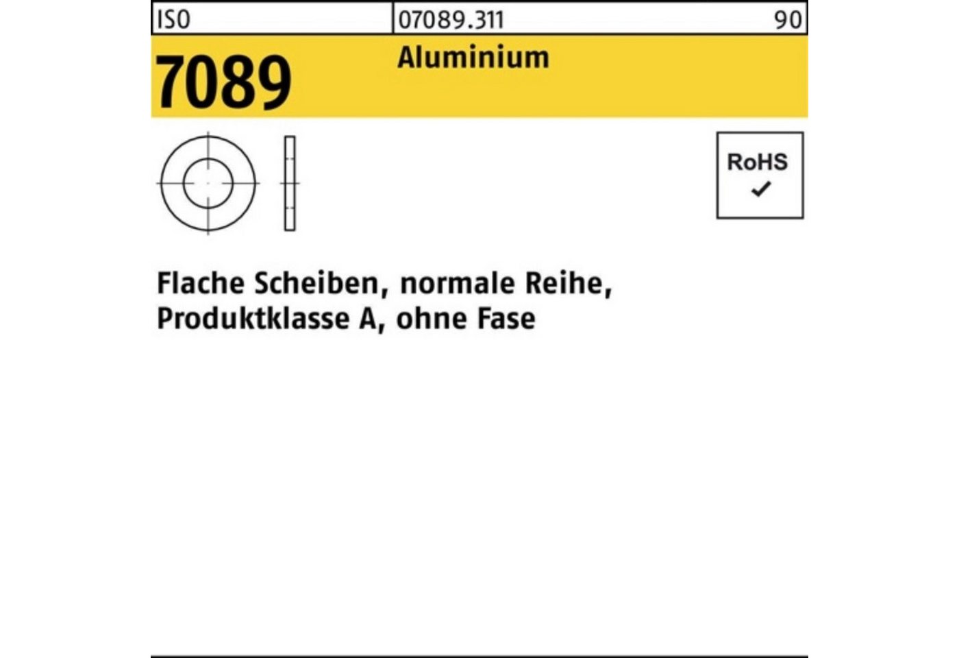 Bufab Unterlegscheibe 100er Pack Unterlegscheibe ISO 7089 o.Fase 5 Aluminium 100 Stück ISO von Bufab