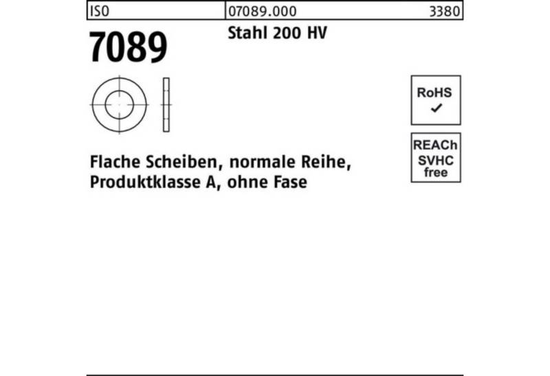 Bufab Unterlegscheibe 200er Pack Unterlegscheibe ISO 7089 o.Fase 20 Stahl 200 HV 200 Stück von Bufab