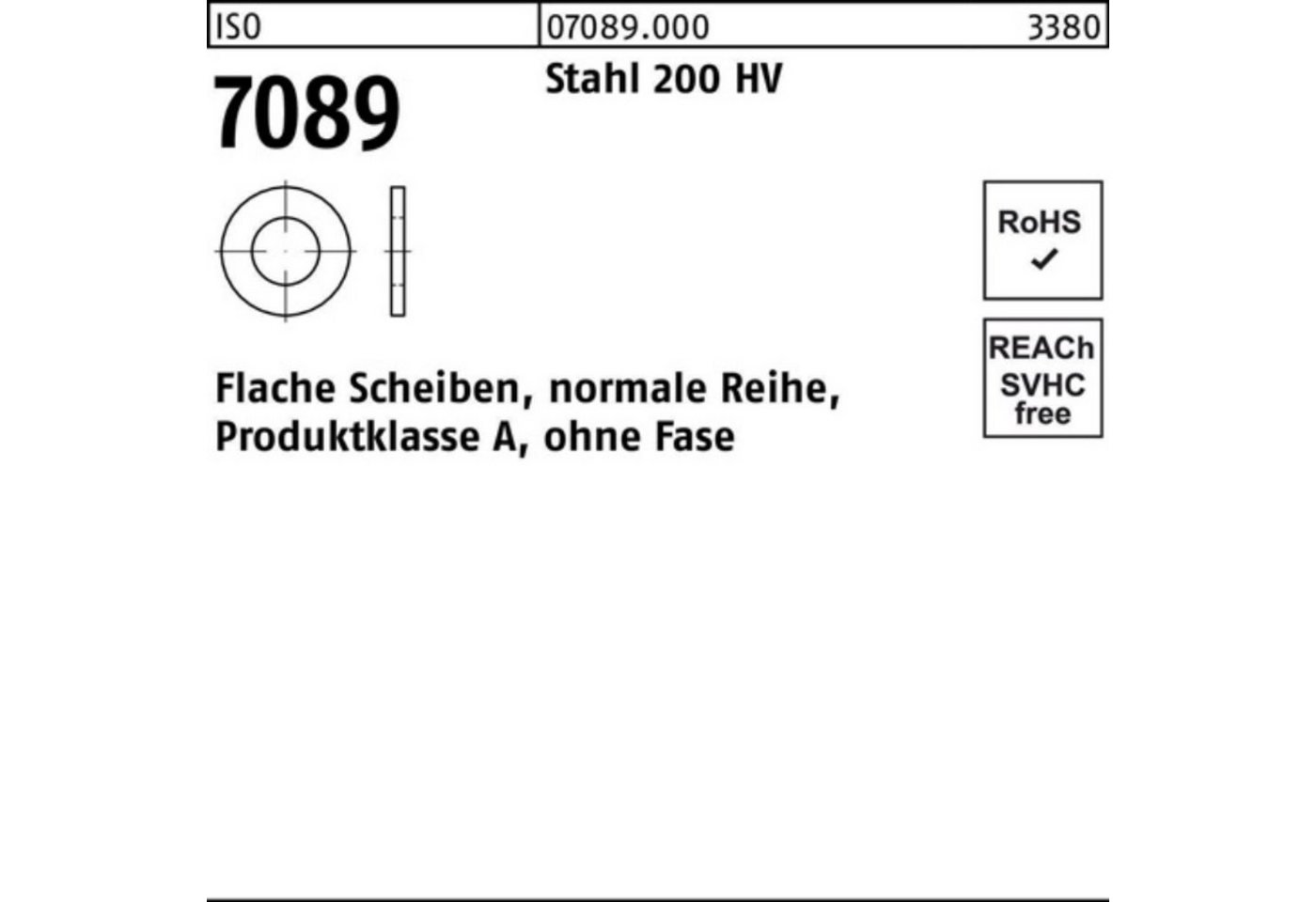 Bufab Unterlegscheibe 200er Pack Unterlegscheibe ISO 7089 o.Fase 22 Stahl 200 HV 200 Stück von Bufab