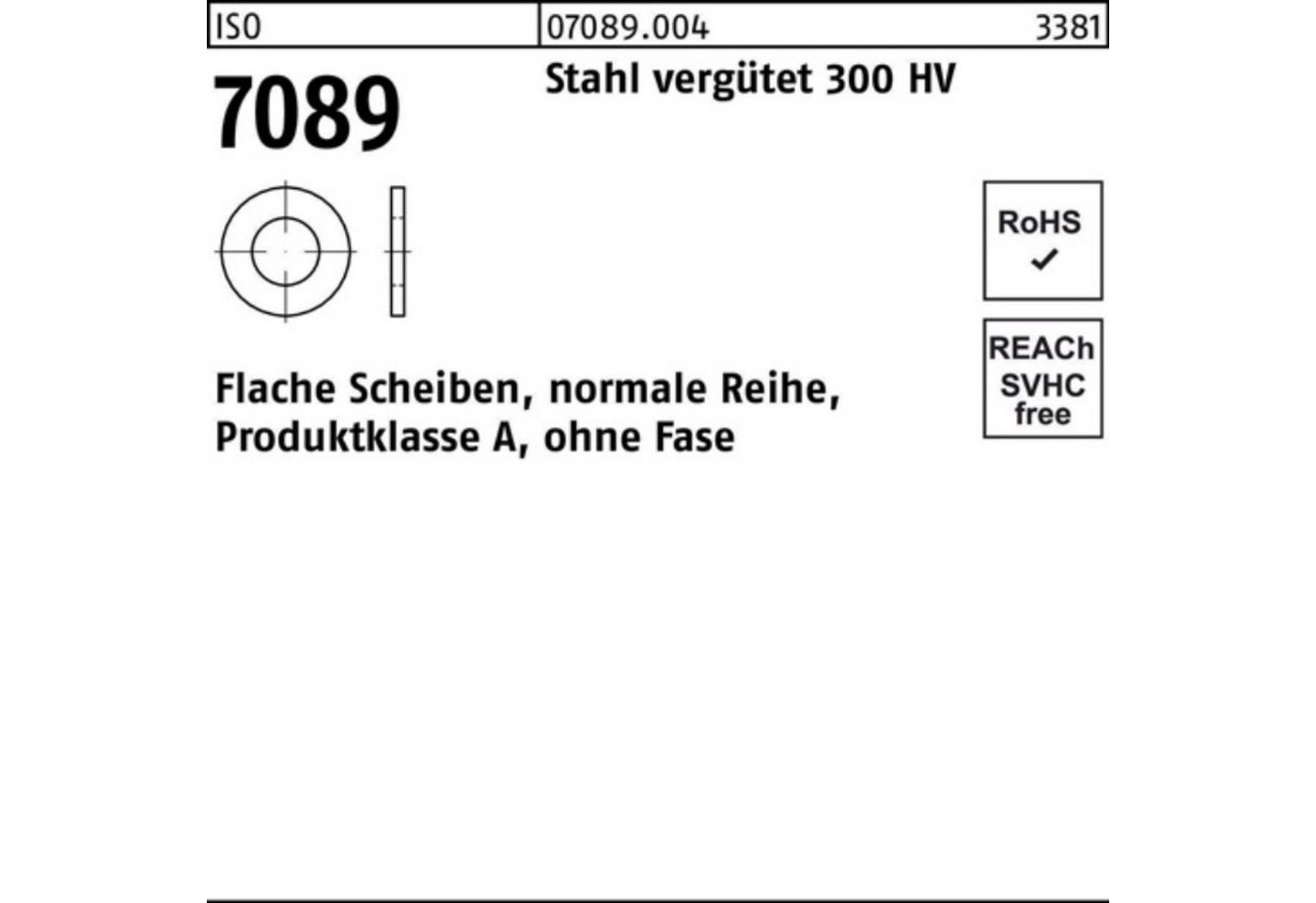 Bufab Unterlegscheibe 200er Pack Unterlegscheibe ISO 7089 o.Fase 4 Stahl vergütet 300 HV 20 von Bufab