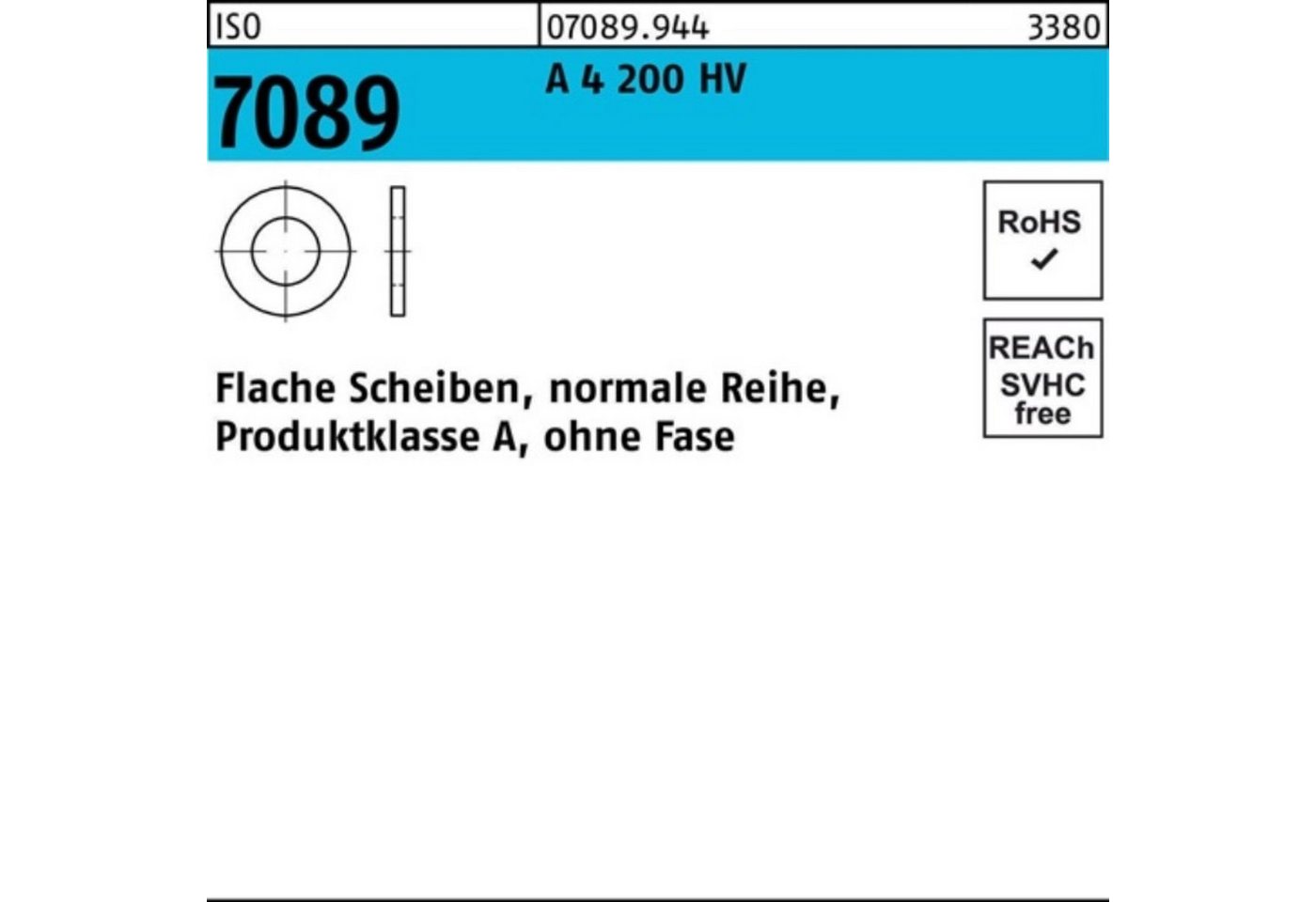 Bufab Unterlegscheibe 200er Pack Unterlegscheibe ISO 7089 o.Fase 5 A 4 200 HV 200 Stück ISO von Bufab