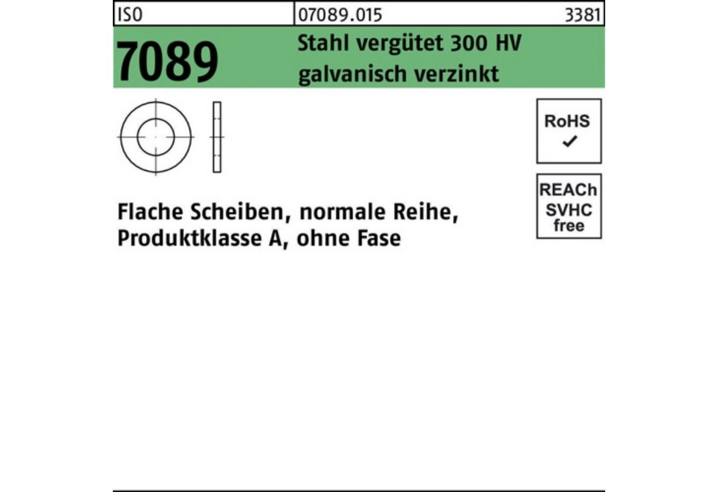 Bufab Unterlegscheibe 200er Pack Unterlegscheibe ISO 7089 o.Fase 8 Stahl verg. 300 HV galv.v von Bufab