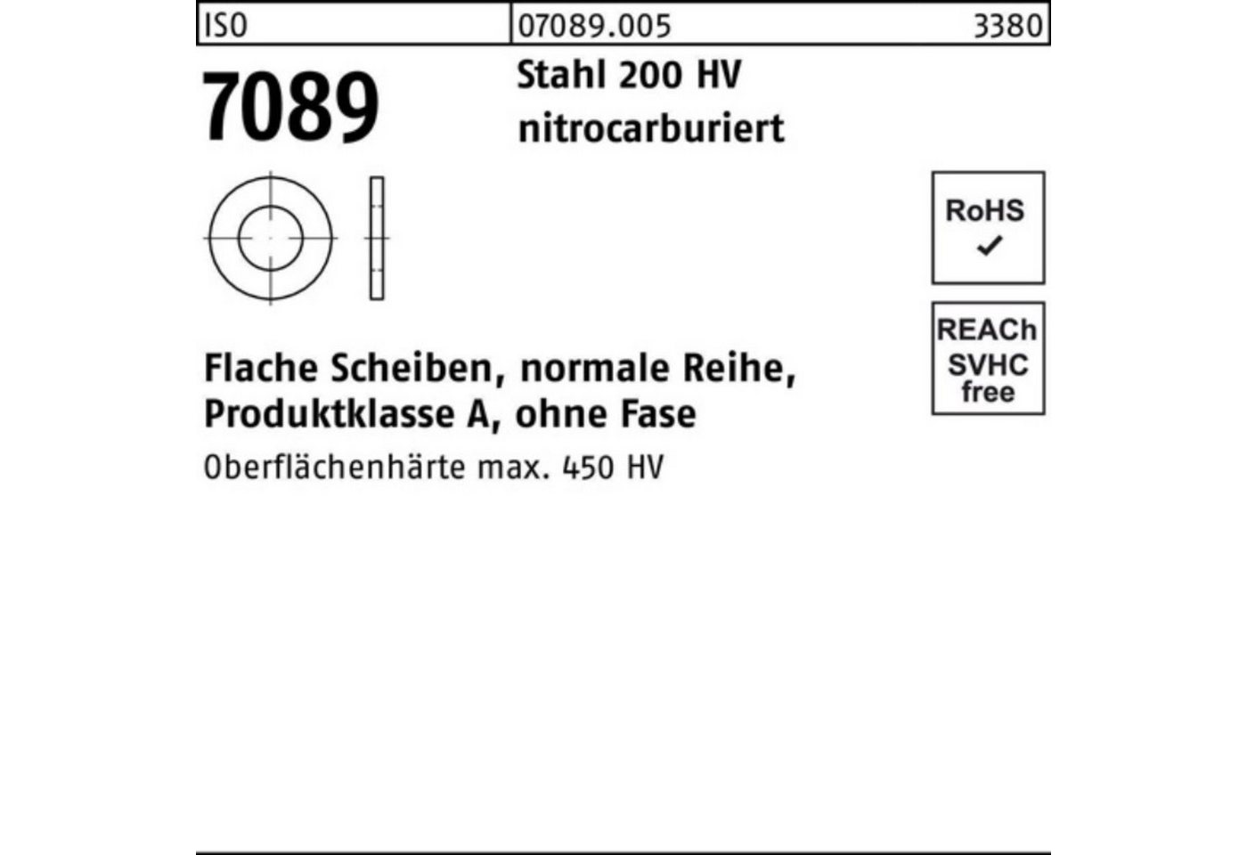 Bufab Unterlegscheibe 500er Pack Unterlegscheibe ISO 7089 o.Fase 12 Stahl 200 HV nitrocarbur von Bufab