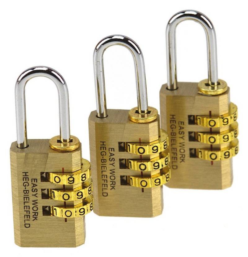 Easy Work Vorhängeschloss Koffer Zahlenschloss Set 3 teilig, mit individuell einstellbarem Zahlencode von Easy Work