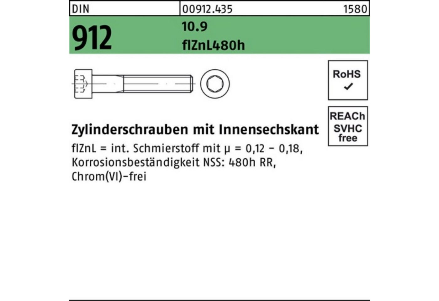 Reyher Zylinderschraube 100er Pack Zylinderschraube DIN 912 Innen-6kt M16x200 10.9 flZnL/nc/x von Reyher