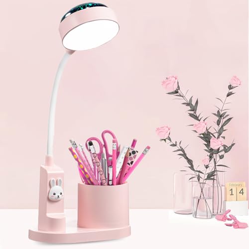 Kinder Schreibtischlampe mit Stifthalter, Niedliche LED Schreibtisch Tischlampe Tischleuchte Kinder Studienlampe mit Projektor,Nachttischlampe Tisch Kinderlampe Tischlampen Leselampe Nachttisch von SONVIEE