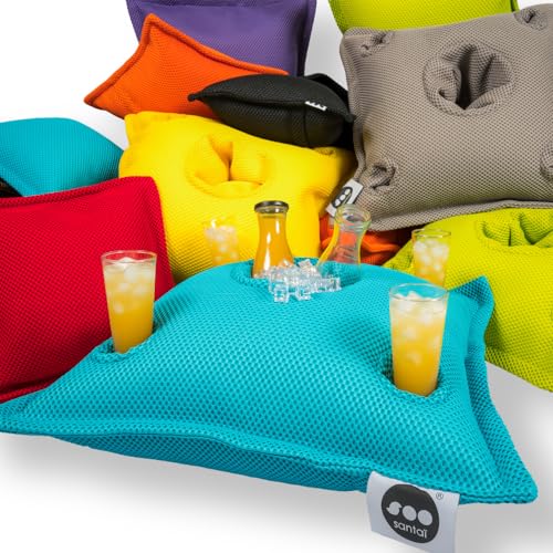 Soo Santai | Pool-Party-Barkissen | Schwimmendes Barkissen | 75x75x25cm | Schwimmende Leiste | 4 Glaslöcher und 1 Flaschenloch | UV-beständig | Blau | Kein Polystyrol von SOO SANTAI