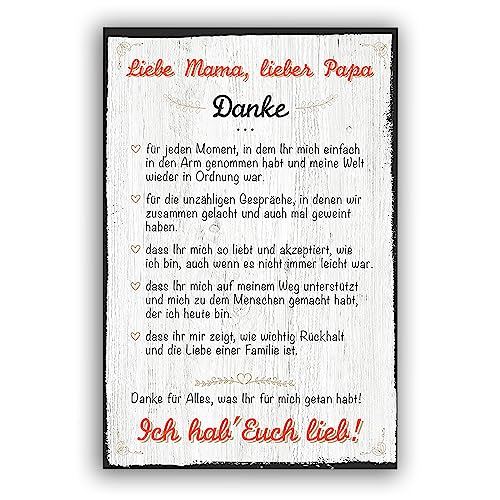 Danke Mama und Papa - Schild für Zuhause mit Zitat als Geschenk und zur Dekoration von SOOBSOO