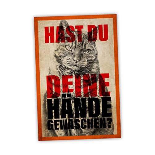 Katze - Hände gewaschen Schild lustige Geschenk Idee - 20x30cm aus stabiler Hartschaumplatte in 3mm Stärke von SOOBSOO