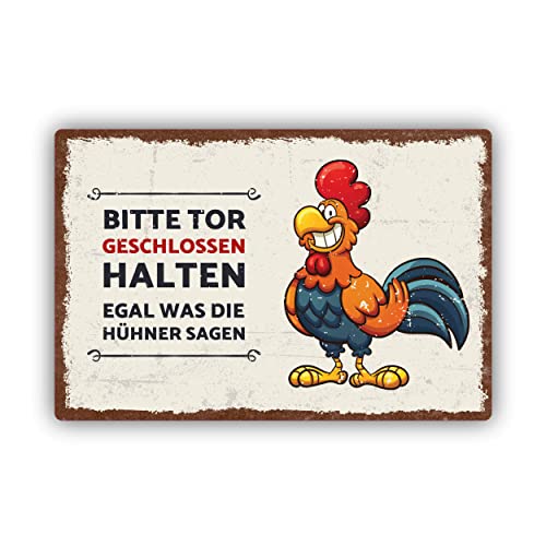 Tor geschlossen halten Huhn Vintage Schild 20x30cm aus stabiler Hartschaumplatte in 3mm Stärke - mit UV-Schutz und witterungsbeständig von SOOBSOO
