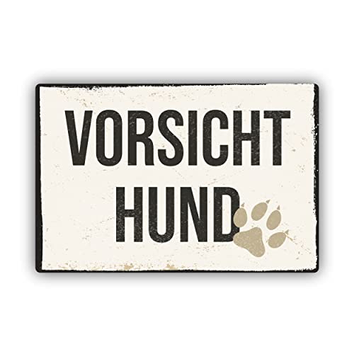 Vorsicht Hund Vintage Schild 20x30cm aus stabiler Hartschaumplatte in 3mm Stärke - mit UV-Schutz und witterungsbeständig von SOOBSOO