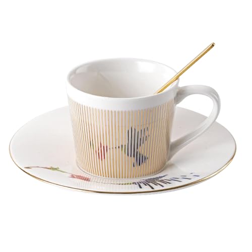 250ml/8.5oz kreative Keramik dynamische Reflexion Spiegel Becher Home Office Nachmittagstee Kaffee Tassen und Untertassen Set-Hummingbird - Gold von SOONFABUKE