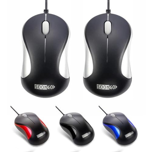 SOONGO USB-Maus, ergonomisch, optisch, kabelgebunden, für Büro und Zuhause, kompatibel mit Computer, Laptop, PC, Desktop, Silber, 2 Stück von SOONGO