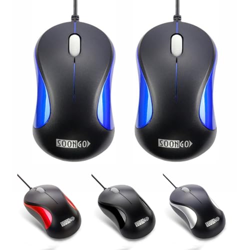 SOONGO Mini-Maus, 2 Stück für Laptop, ergonomische Computer-Maus, Designed USB, optische kabelgebundene Maus für Büro und Zuhause, Desktop, Windows 7/8/10/XP Vista und Mac blau SOONGO Mini-Maus, 2 Stück für Laptop, ergonomische Computer-Maus, Designed USB, optische kabelgebundene Maus für Büro und Zuhause, Desktop, Windows 7/8/10/XP Vista und Mac blau von SOONGO