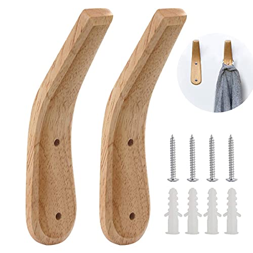 SOONHUA 2-Pack Wandhaken Holz Wand Kleiderhaken Holz Vintage Natürliche Buche Holz Haken Hut Mantel Handtuch Organizer Kleiderbügel für Die Eingangsküche Garderobe Wohnzimmer von SOONHUA