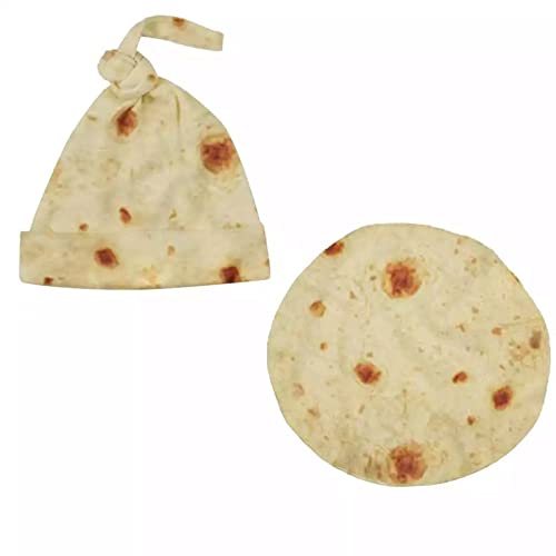 SOONHUA Burritos Tortilla-Überwurfdecke für Babys, Neugeborene, Tortilla-Wickeldecke, Flanelldecke, Neuheit, Tortilla, runde Decke mit Hut, Unisex, Jungen, Mädchen, Schlafsack für Babyparty von SOONHUA