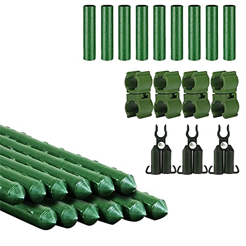 SOONPAM Pflanzenstäbe Robust Gartenpfähle Rankhilfe Stahl Tomatensticks mit Geradem Verbindungsrohr Pfähle Schnallen und A Type Connector für Kletterpflanzensträucher 60cm 12 Stück von SOONPAM