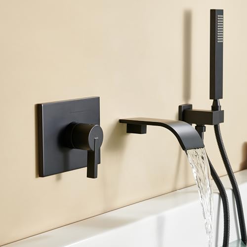 SOOOHOT Wannenarmatur mit Wasserfall-Wannenauslauf, wandmontierter Badewannenarmatur mit Handbrause, Einhand-Wannenfüller, Duscharmatur-Set mit grobem Ventil, gerader Auslauf, mattschwarz SOOOHOT Wannenarmatur mit Wasserfall-Wannenauslauf, wandmontierter Badewannenarmatur mit Handbrause, Einhand-Wannenfüller, Duscharmatur-Set mit grobem Ventil, gerader Auslauf, mattschwarz von SOOOHOT