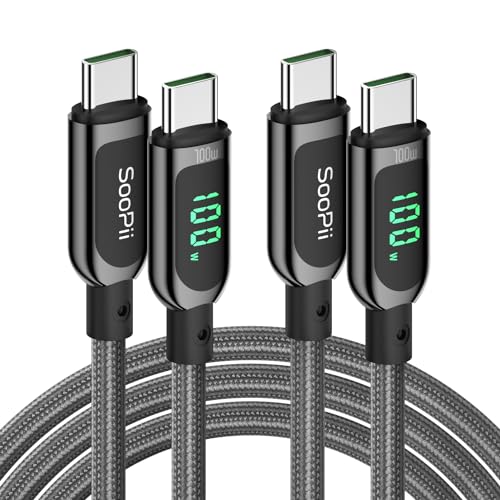 SooPii 100W USB-C-auf-USB-C-Kabel, (1,2m, 2 Stück) 2Schnellladekabel mit LED-Anzeige, PD 5A Typ-C-Ladekabel für lPhone 15/Pro/Plus/Pro Max, lPad Air, MacBook, Samsung S23/S22, Pixel, LG (Grau) von SooPii