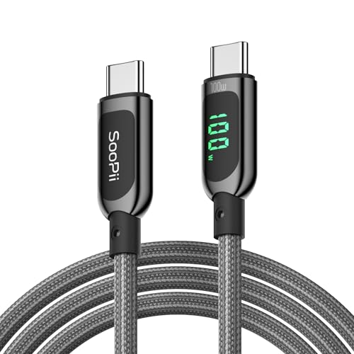 SooPii 100W USB-C-auf-USB-C-Kabel, 1,2 m Schnellladekabel mit LED-Anzeige, PD 5A Typ-C-Ladekabel für lPhone 15/Pro/Plus/Pro Max, lPad Air, MacBook, Samsung S23/S22, Pixel, LG (Grau) von SooPii