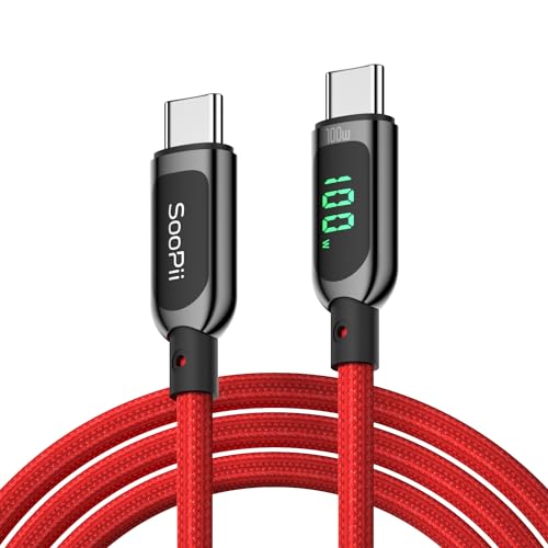 SooPii 100W USB-C-auf-USB-C-Kabel, 2m Schnellladekabel mit LED-Anzeige, PD 5A Typ-C-Ladekabel für lPhone 15/Pro/Plus/Pro Max, lPad Air, MacBook, Samsung S23/S22, Pixel, LG (Rot) von SooPii